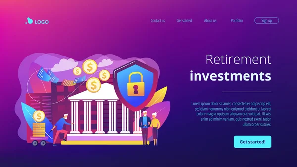 Koncepce penzijních investic přistávací stránka. — Stockový vektor