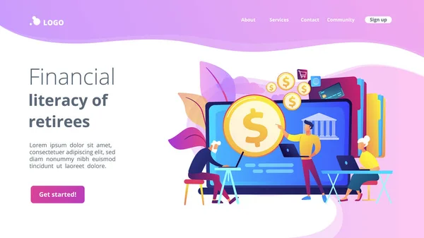 Alfabetización financiera de los jubilados concepto landing page . — Vector de stock