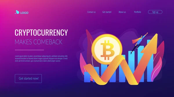 Cryptocurrency makes comeback concept landing page — Stock Vector