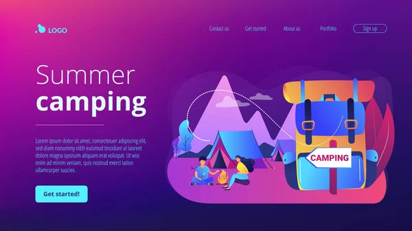 Summer camping concept landing page. — Stock Vector