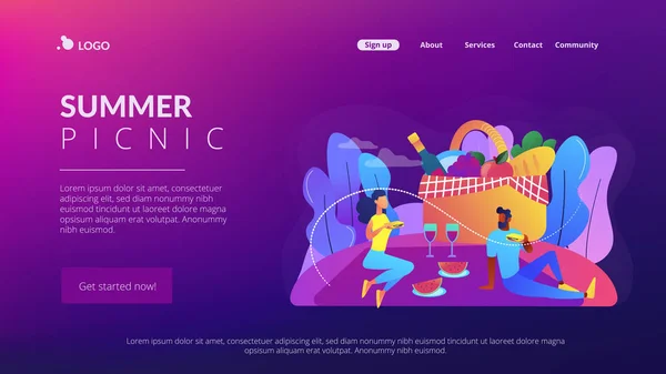 Zomer picknick concept landing page. — Stockvector