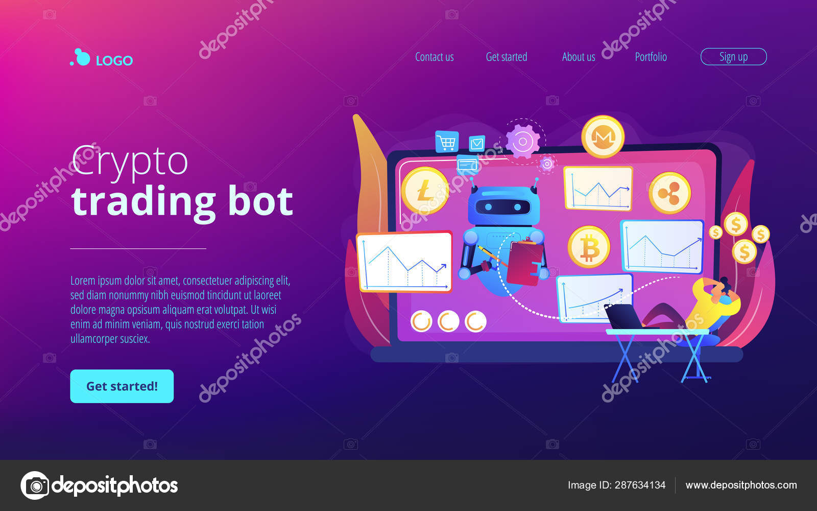 Crypto trading bot concept landing page Stock Vector by ©VisualGeneration  287634134