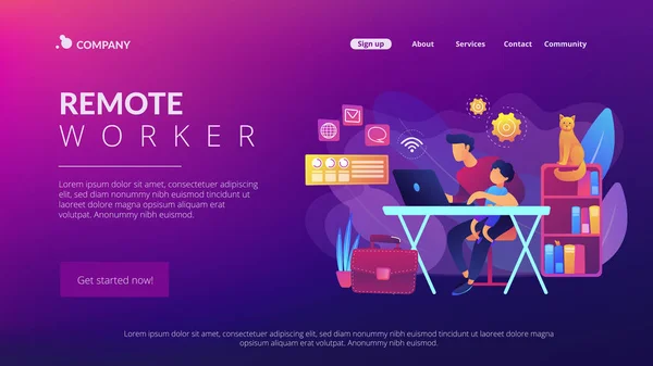 Landing page concepto trabajador remoto — Archivo Imágenes Vectoriales