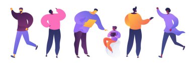Çeşitli pozlar insanlar düz vektör çizimler seti