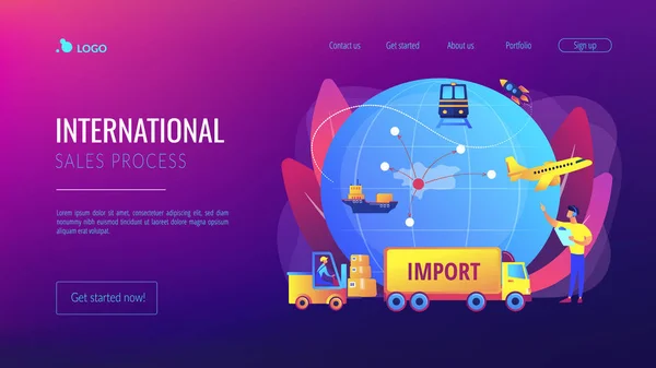 Importation de biens et services concept page de destination — Image vectorielle