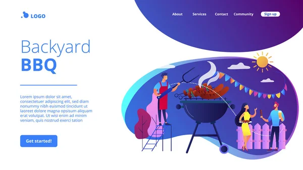 裏庭パーティーのコンセプトランディングページ. — ストックベクタ