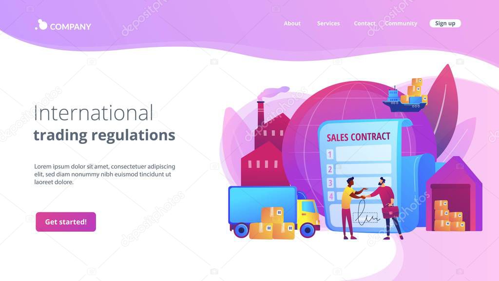 Sales contract terms concept landing page