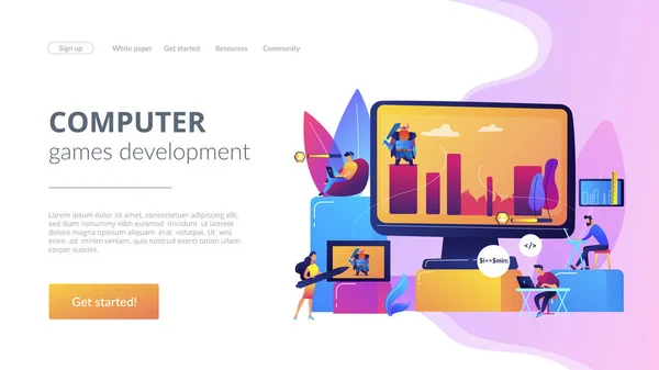 Computer games ontwikkeling concept landing page — Stockvector