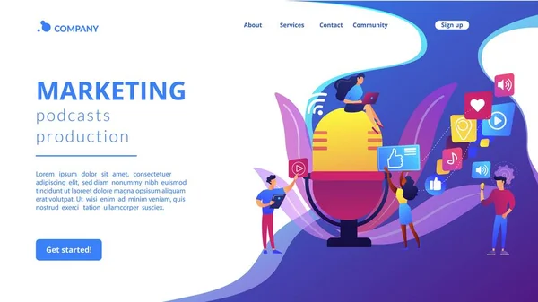 Podcast contenido concepto landing page — Vector de stock