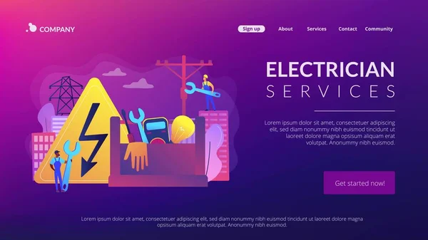 Página de destino del concepto de servicios de electricidad — Vector de stock