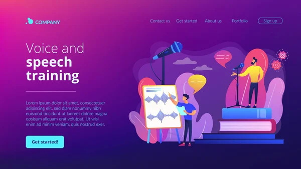 Página de aterrizaje del concepto de entrenamiento de voz y habla — Archivo Imágenes Vectoriales