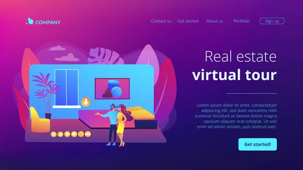 Real estate virtual tour conceito landing page —  Vetores de Stock