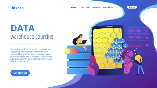 Concepto minería de datos landing page . — Archivo Imágenes Vectoriales