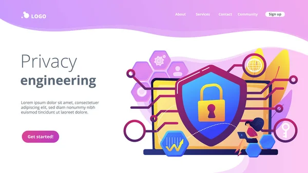 Privacy Engineering Konzept Landing Page. — Stockvektor