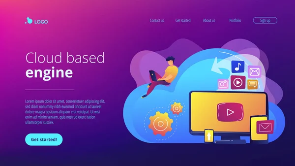 Cloud-gebaseerde motor concept landing page. — Stockvector