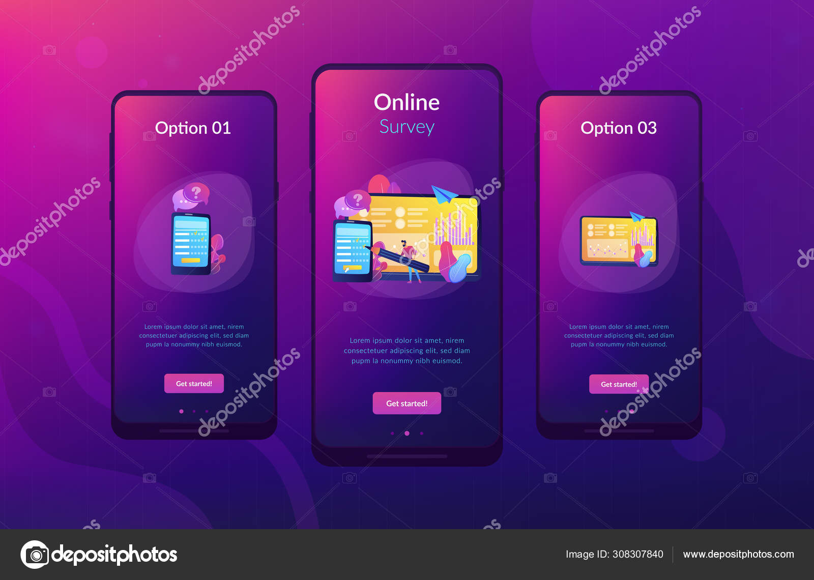 온라인 설문 조사 앱 인터페이스 템플릿. 스톡 벡터 - ©VisualGeneration 308307840
