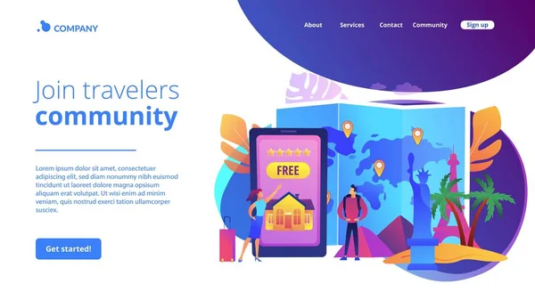 Accueil et clubs de voyage concept landing page — Image vectorielle