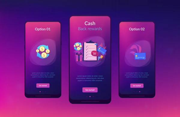 App-interface sjabloon voor cash back. — Stockvector