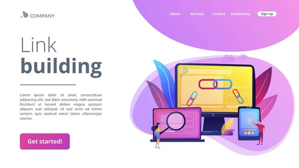 Enlace concepto de construcción landing page — Vector de stock