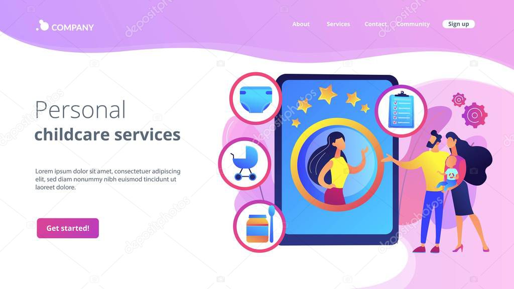 Babysitting services concept landing page