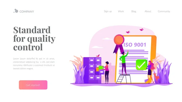 Estándar para plantilla de landing page de control de calidad — Vector de stock