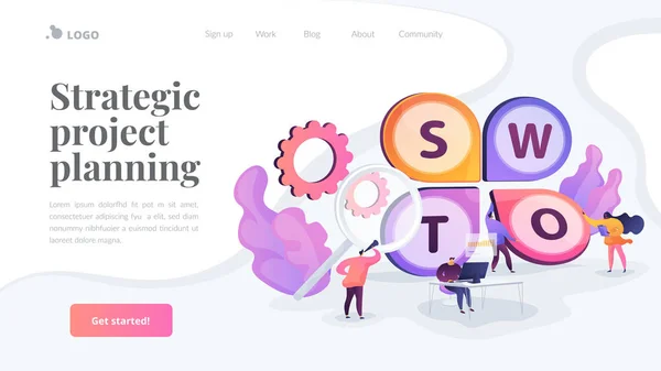 Plantilla de landing page de análisis SWOT . — Archivo Imágenes Vectoriales