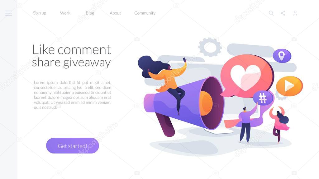 Social network promotion landing page concept