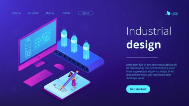 Endüstriyel tasarım izometrik 3d açılış sayfası.