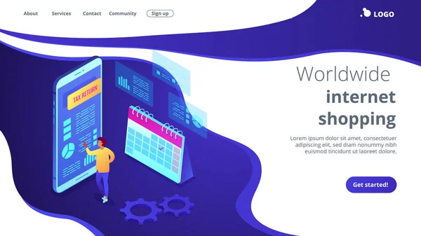 Service de retour d'impôt isométrique 3D landing page . — Image vectorielle