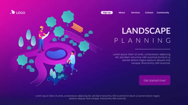 Landschaft Design isometrische 3d Landing Page. — Stockvektor