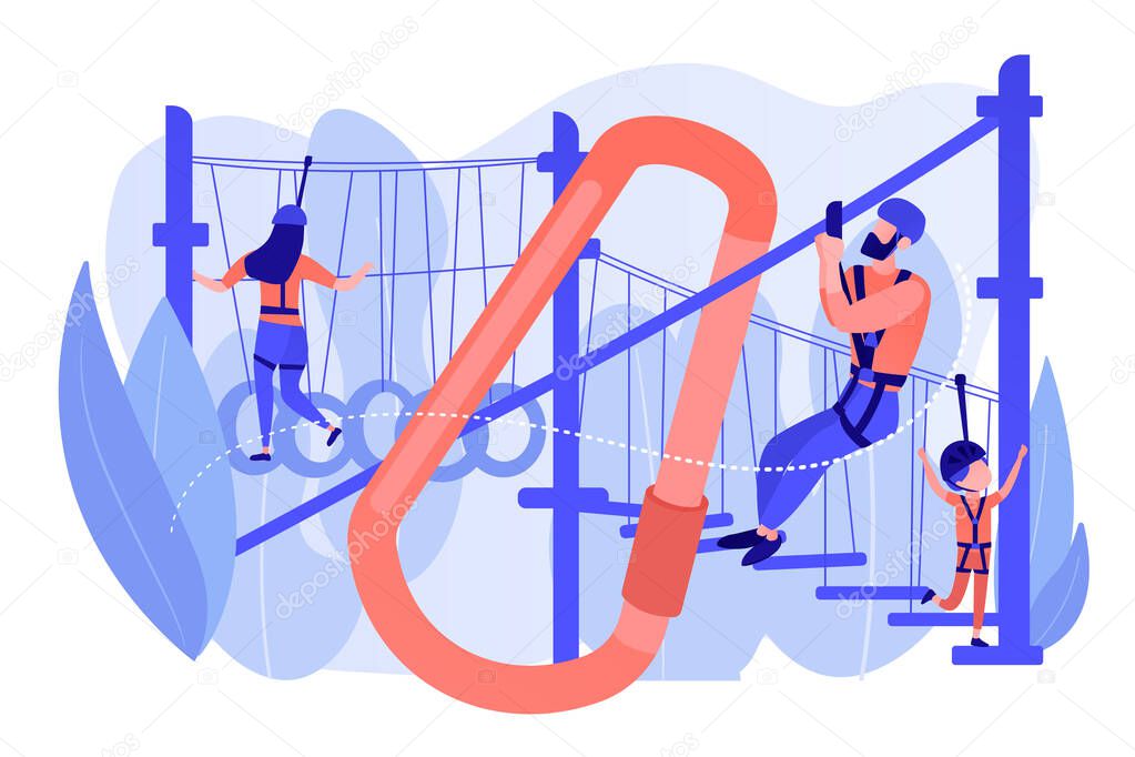 Summer ropes course concept vector illustration.