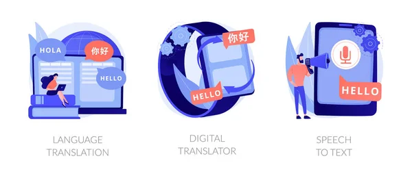 Application Mobile Communication Multilingue Application Reconnaissance Vocale Traduction Linguistique Traducteur — Image vectorielle