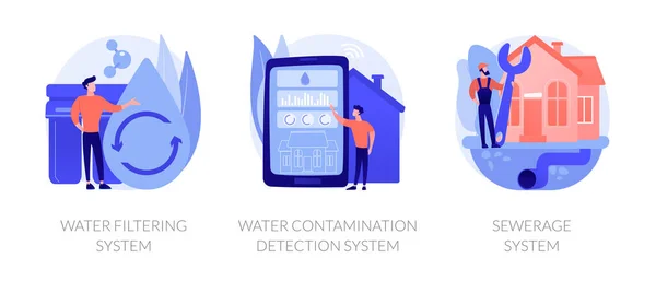 Purification Liquide Potable Capteur Pollution Environnementale Système Filtration Eau Système — Image vectorielle