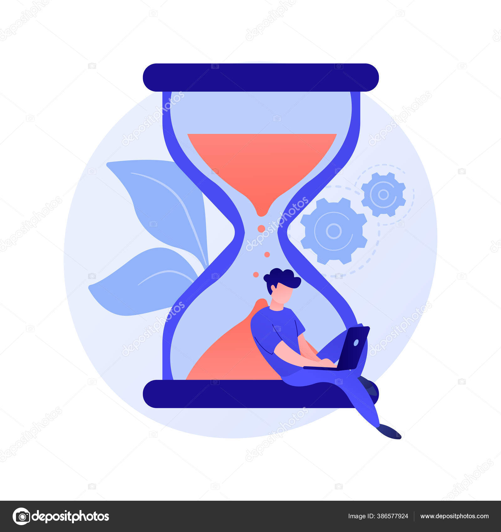 Flujo Trabajo Estresado Mujer Con Portátil Sentado Personaje