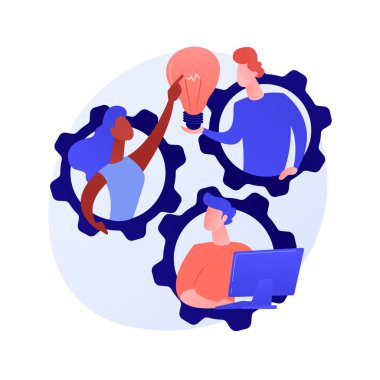 Takım oluşturma egzersizi. Fikir üretimi, beyin fırtınası, iş planı geliştirme. Üretken takım çalışması, iş arkadaşları işbirliği, yaratıcı girişimcilik. Vektör izole kavram metaforu