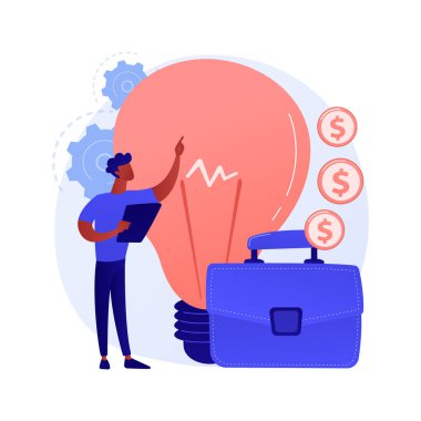 Başlangıç projesi başlatılıyor. Yenilikçi fikirler, yaratıcı iş adamları, karlı şirketler. Üst düzey yönetici, başarılı girişimci iş planı sunuyor. Vektör izole kavram metaforu