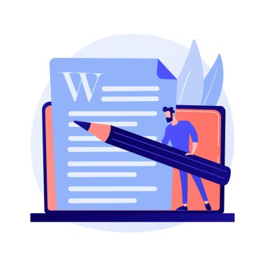 Yaratıcı içerik yazımı. Metin yazarlığı, blog yazma, internet pazarlaması. Makale metin düzenleme ve yayınlama. Çevrimiçi belgeler. Yazar, editör karakteri. Vektör izole kavram metaforu