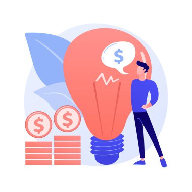 Fikri mülkiyet. Yaratıcı fikir paraya dönüştürme, yazar hakları koruması, icat patent kaydı. Kârlı bir girişim, lisans ücreti ödemesi. Vektör izole kavram metaforu