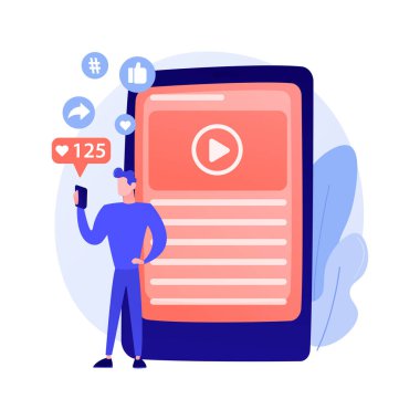 Başarılı internet pazarlaması. Veri, uygulamalar, e-hizmetler, multimedya. Sosyal ağ beğeni ve takipçileri renkli ikon çeker. Vektör izole kavram metaforu