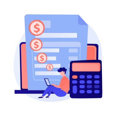 Çevrimiçi ödeme hesabı. Kredi kartı detayları, kişisel bilgiler, finansal işlemler. Çizgi film karakteri banka çalışanı. İnternet bankacılığı. Vektör izole kavram metaforu