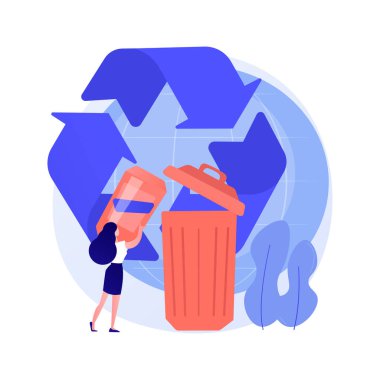 Bin for recyclable waste. Urban trashbin, garbage sorting, junk utilization. Cartoon isolated can with rubbish. Metal dustbin with lid. Vector isolated concept metaphor illustration.