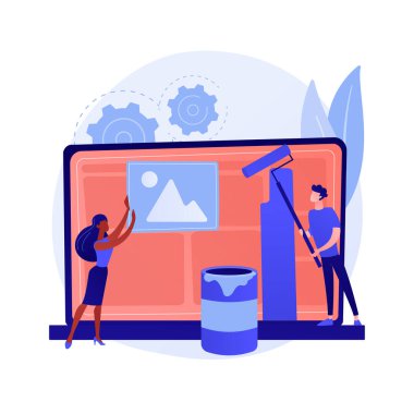 Grafik tasarım video eğitimi. Geleneksel sanat internet kursu. Ressam çevrimiçi ana sınıfı. Web tasarımcısı mesafe kursu. Resim, e-öğrenme, eğitim. Vektör izole kavram metaforu