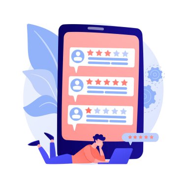 Sadakat yıldızları. Müşteri ve kullanıcı değerlendirmeleri. Web sitesi sıralama sistemi, olumlu geri bildirim, oyları değerlendirmek. Kişisel profilleri sıralanmış bir web sayfası. Vektör izole kavram metaforu