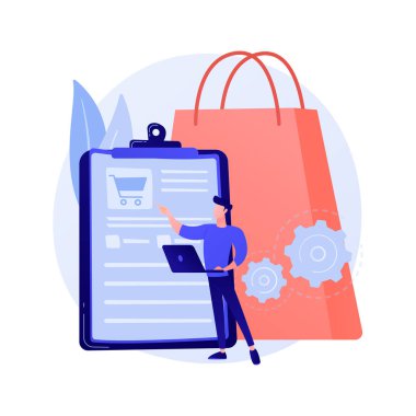 Sipariş izleme programı, uygun servis. Alışveriş listesi, sepet içeriği, satın alma paketi. Mobil yazılım, akıllı telefon uygulaması. Vektör izole kavram metaforu.