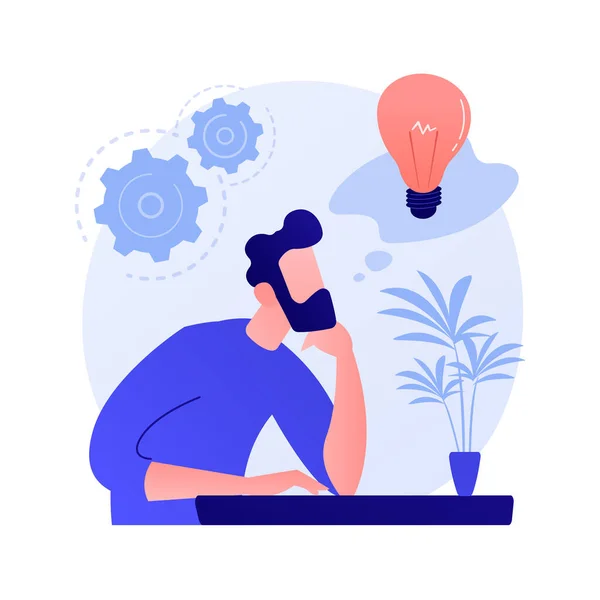 Business Idea Generation Plan Development Pensive Man Lightbulb Cartoon Character — Stock Vector