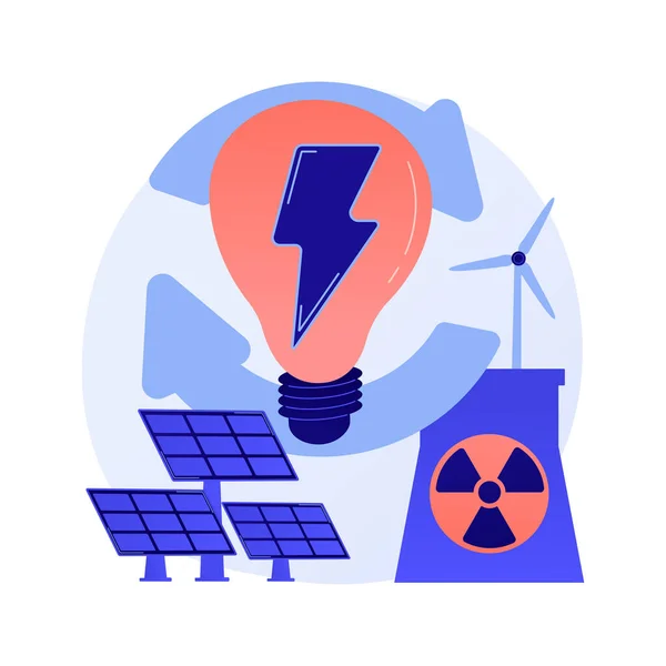 Electricidad Ecológica Parque Eólico Baterías Solares Central Nuclear Recursos Energéticos — Vector de stock