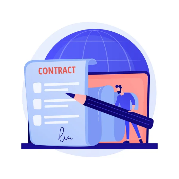 数字协议的签署 网上文件 合同签署 计算机化的商业交易 使用电子签名的合作伙伴 矢量孤立概念隐喻说明 — 图库矢量图片