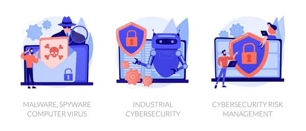 Vývoj Antivirového Softwaru Malware Počítačový Virus Spyware Průmyslová Kybernetická Bezpečnost — Stockový vektor