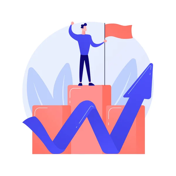 Ambitious businessman on top. Business growth, leadership quality, career opportunity. Success achievement, aspirations realization idea. Vector isolated concept metaphor illustration