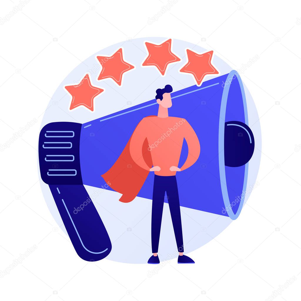 PR and marketing campaign. Propaganda, news, broadcasting. Public relations agency. Megaphone and ranking stars isolated flat design element. Vector isolated concept metaphor illustration